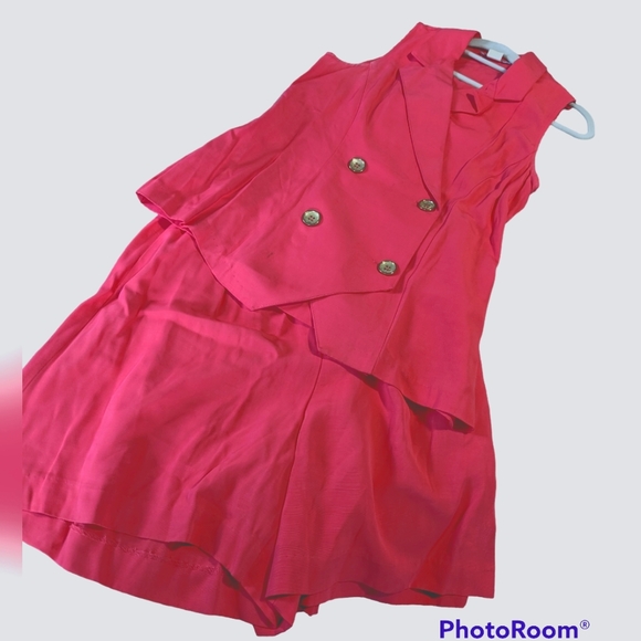 AUTHENTIC VINTAGE 80s David Hollis hot pink 2 piece set with vest and shorts - Picture 1 of 12